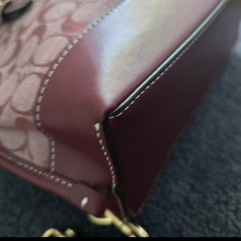 NWOT COACH CR293 Mollie 25 Denim Chambray "WINE" Tote Bag & Nolita 15 Wristlet - Picture 4 of 11